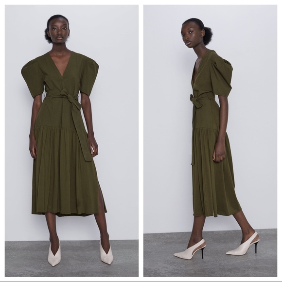 Zara Dresses & Skirts - NWT. Zara Khaki Midi Dress. Size S.